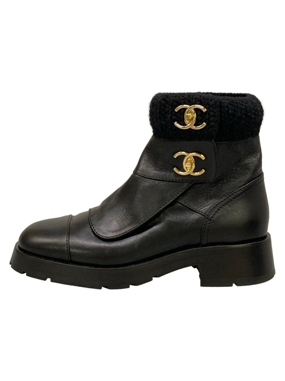 Chanel Short Boots Black CC Logo Fleece Leather